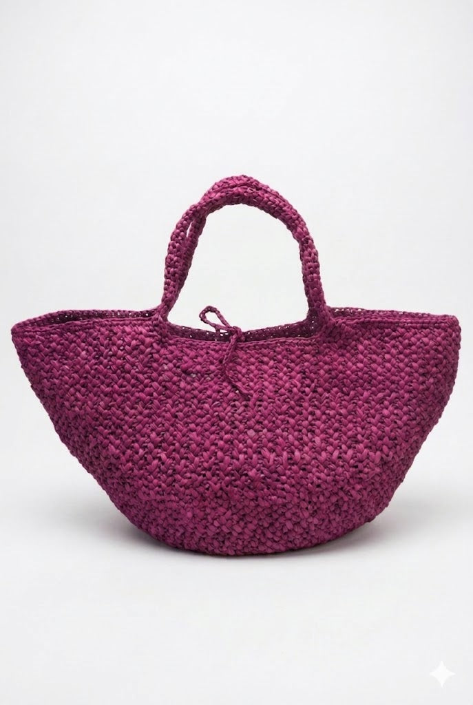 NATURELLEMENT- Borsa a Mano in Rafia Stile Cesta Farah viola