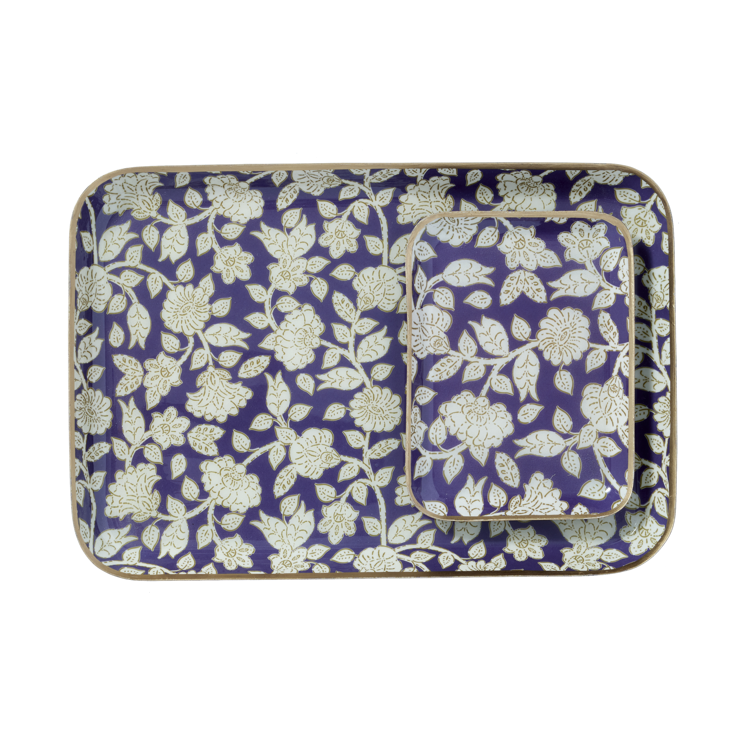 Bonheur du Jour Vassoio bohémien chic a fiori in metallo smaltato Jaya Viola