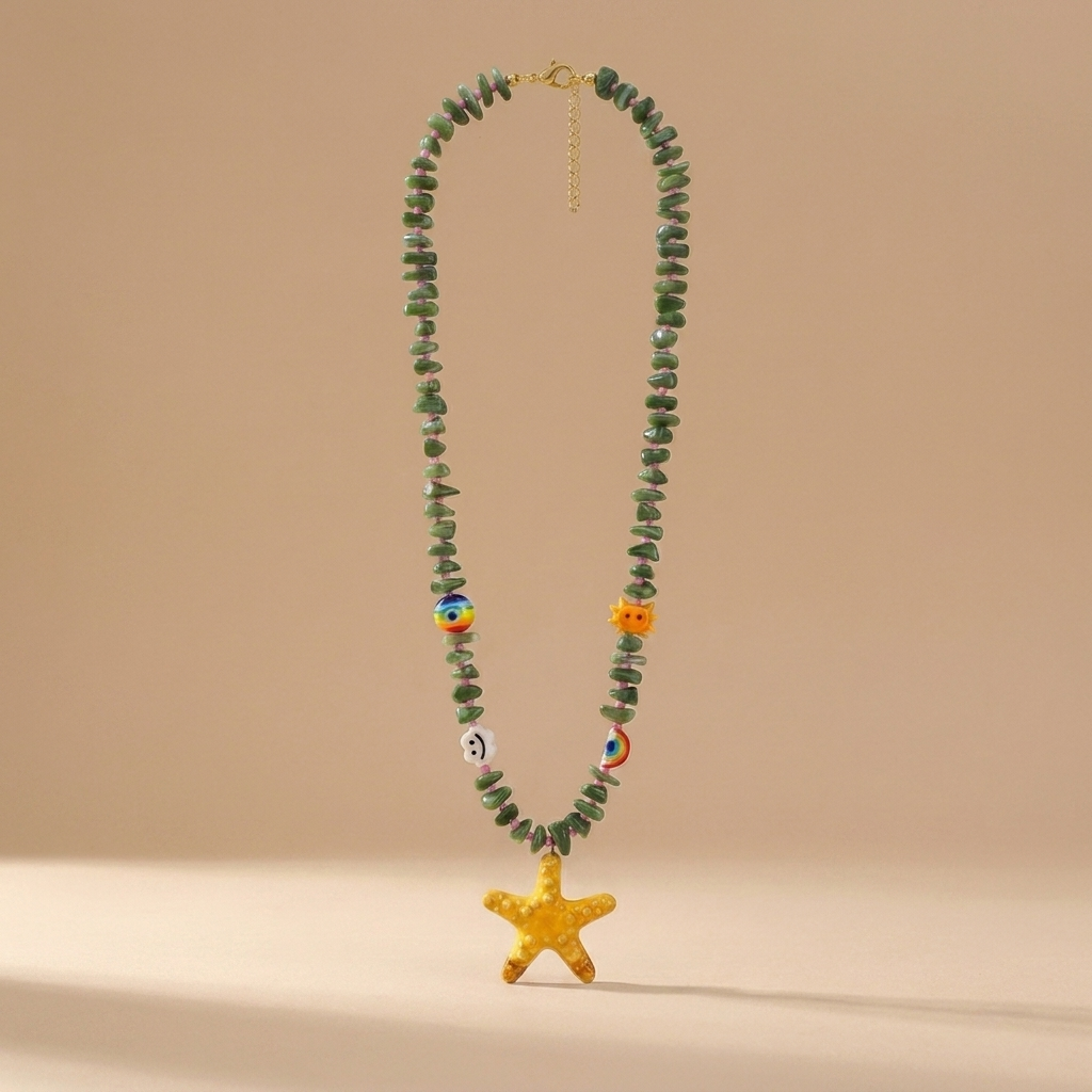 Goupi Lab Lunga collana statement con stella marina in ceramica: Green